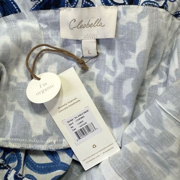 NWT Cleobella Paisley Pleated Sleeveless Square Neck Tia Ankle Dress Blue Large - Picture 8 of 9